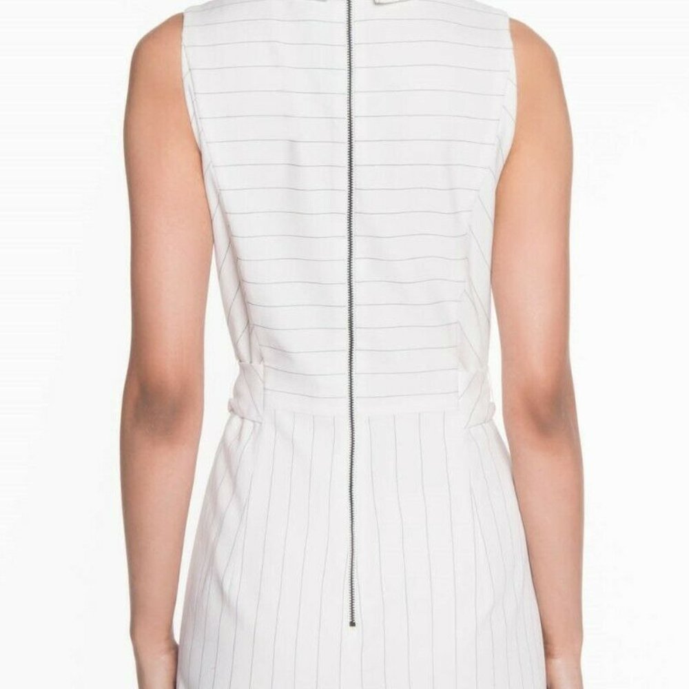 CUE Size 4 White striped Faux Wrap Cotton Summer Dress with Belt Light Stretch - Picture 3 of 10